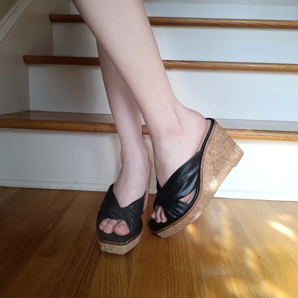 NEW Black Wedge Sandals - Picture 3 of 7